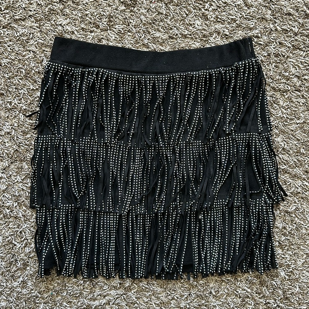 Black Fringe Rhinestone Skirt